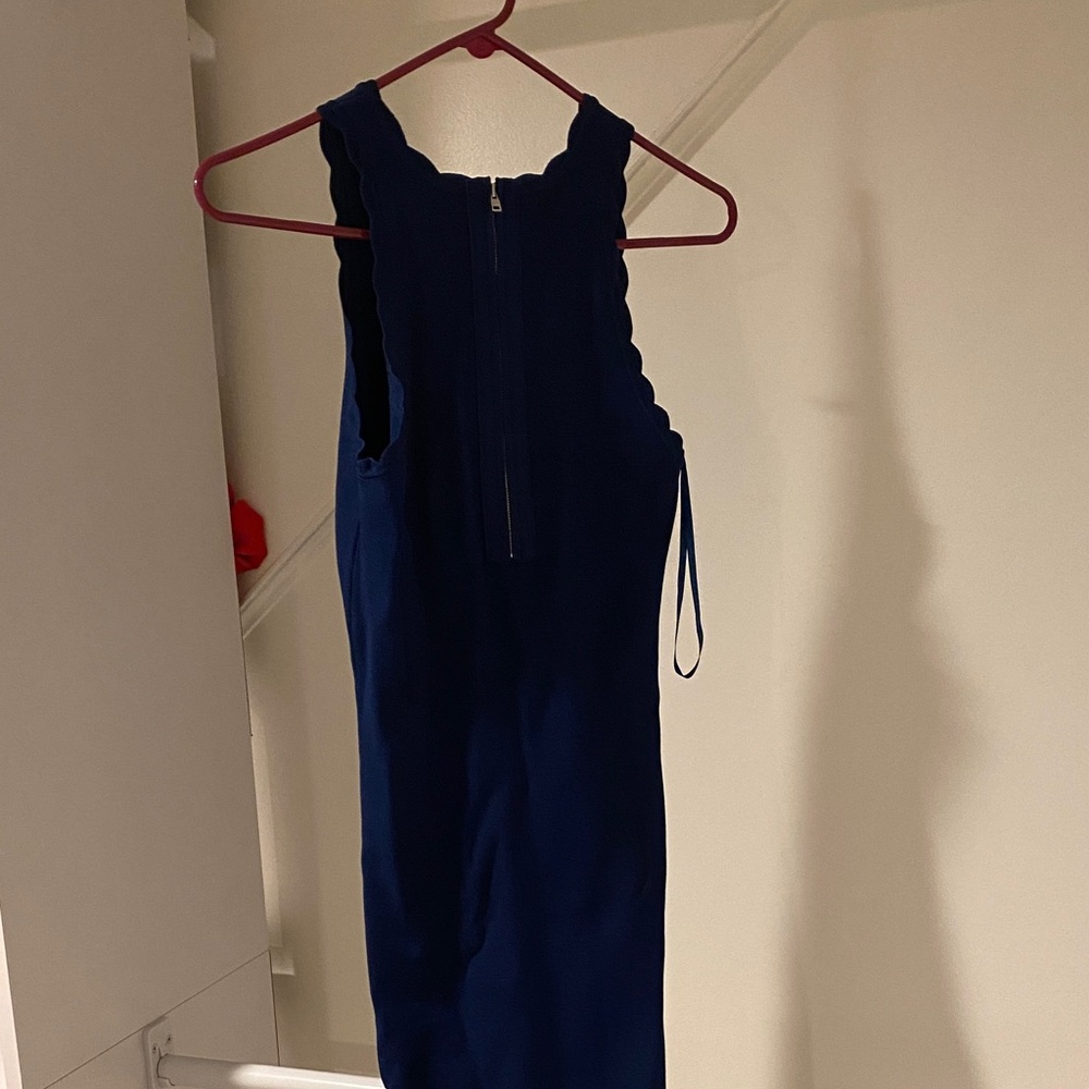 Scalloped Strap Midi Elisa Dress in Navy Blue - Picture 3 of 5